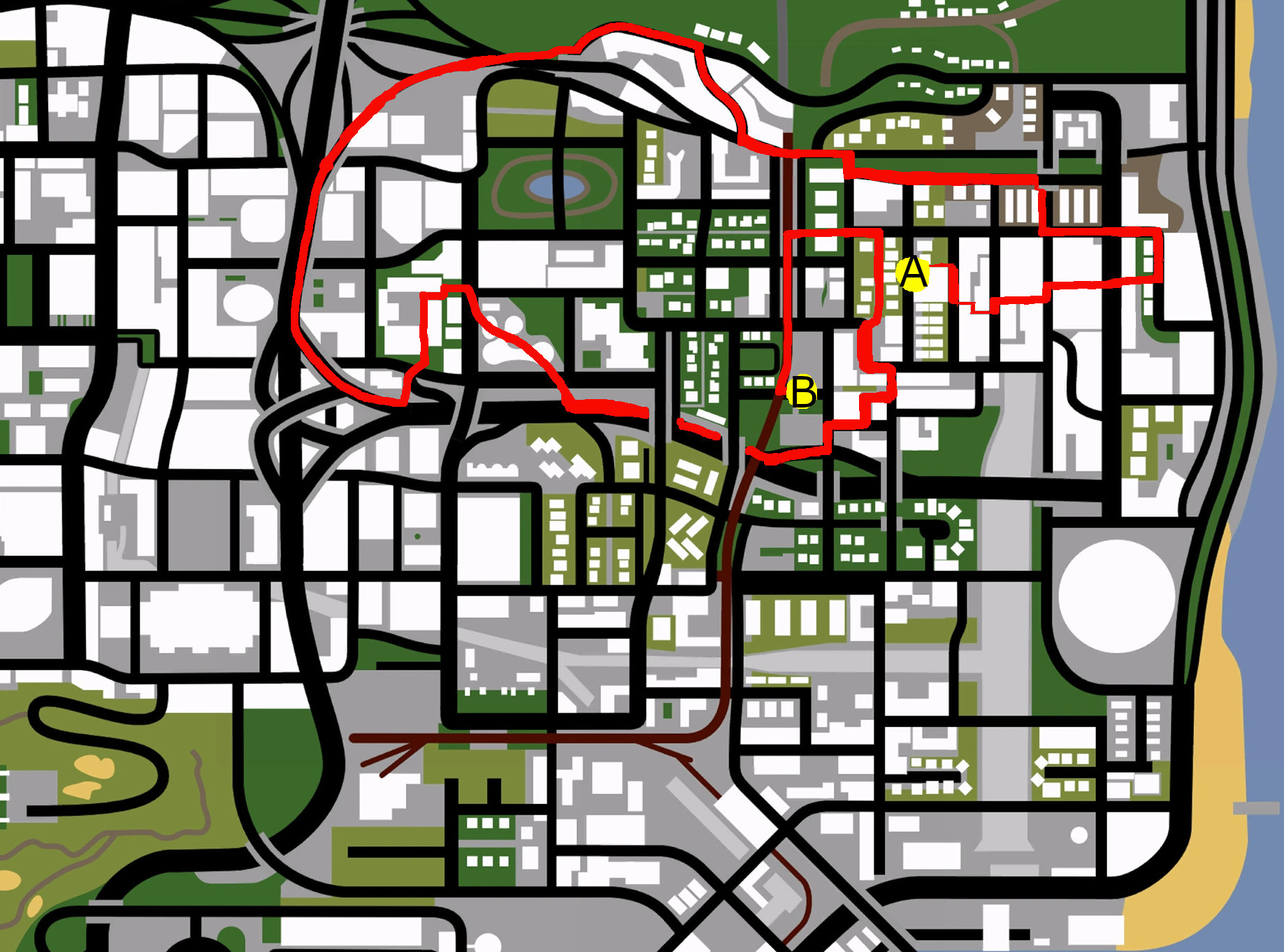 Freddy's bike route in GTA San Andreas