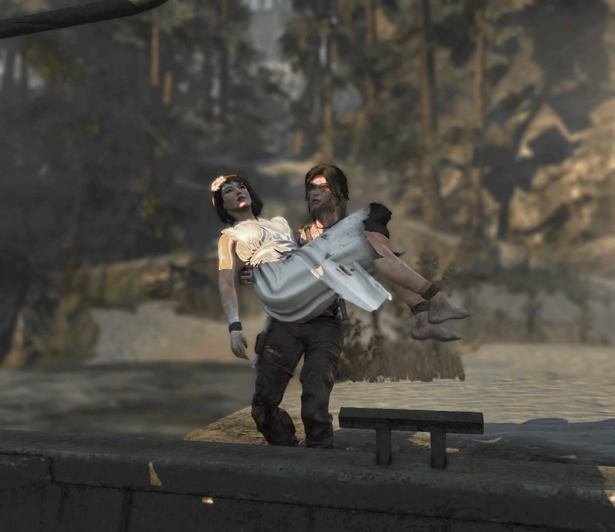 Lara Croft carrying Sam