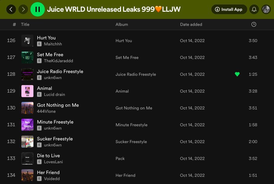 Juice WRLD Leaks Spotify