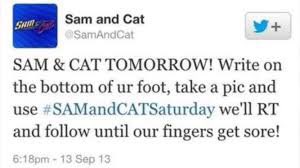 Tweet from Sam and Cat soliciting feet pics