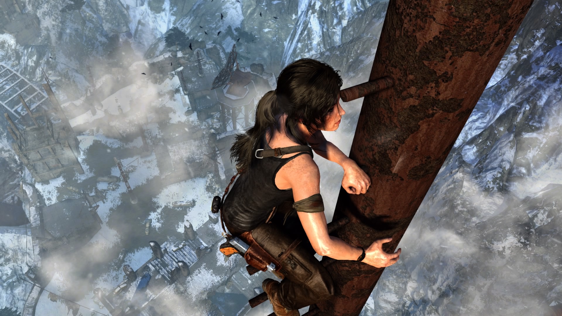 Lara Croft climbing the radio tower